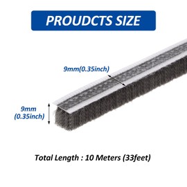 33FT Brush Weather Stripping - Weatherstripping for Sliding Windows/Glass Doors, Neat Pile Self Adhesive Seal Strip Draft Stoppers - 11/32" Wide X 11/32" inch Thick