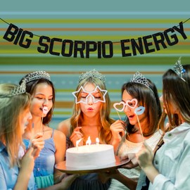 Big Scorpio Energy Banner, Scorpio Birthday Bunting Sign, Horoscope Astrology Theme Party Decorations, 12 Zodiac Theme Birthday Party Decorations Black Glitter