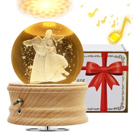 BUOTAU Music Box for Adults, 3D Crystal Ball Music Box, 360° Luminous Rotating Music Box with Light Projection and Wooden Base, Suitable for Children, Wives, Mothers, Creative Decoration Gifts