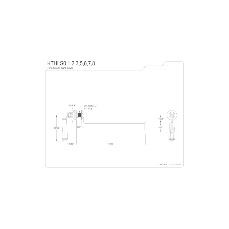 Kingston Brass KTHLS0 Metropolitan Side Mount Toilet Tank Lever, Matte