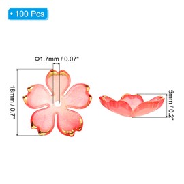 PATIKIL 100pcs Floral Spacer Beads Gold Plated 5 Petal Gradient Acrylic Cherry Blossom Beads Bracelet Earrings Necklace Jewelry Making DIY Craft Red Yellow Gradient