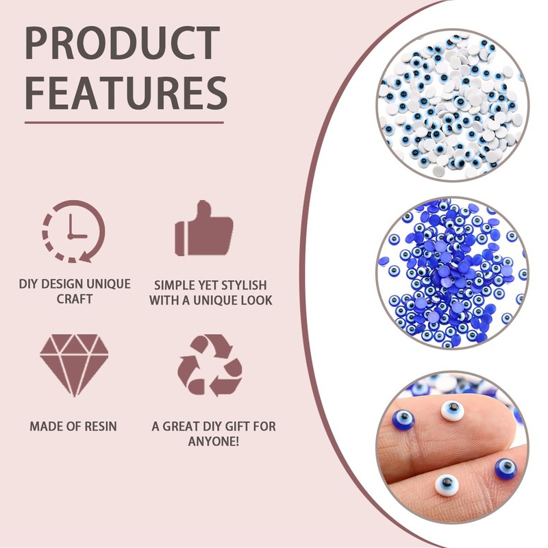 FERCAISH Pack of 200 Blue Flat Round Evil Eye Beads,