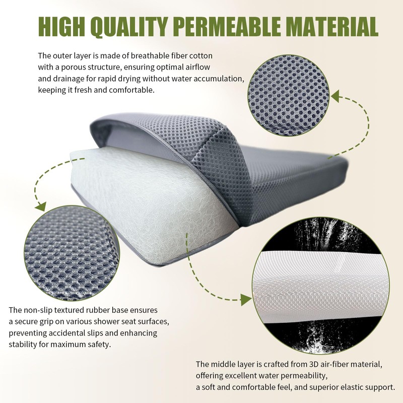 Gwremzlox，Shower Seat Cushion, Soft Chair Pad for Elderly Bathing，Easy to