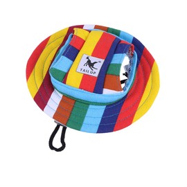 WINOMO Round Brim Pet Cap Visor Hat Pet Dog Mesh Porous Sun Cap with Ear Holes for Small Dogs - Size M (Colorful Stripe)