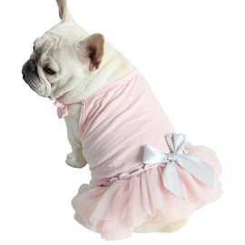 Moorfowl French Bulldog Princess Pink Tutu Dress Summer Vest Gauze Skirt for Pug Corgi Doggie Party Tulle Dress with Bowknot Fashion Outfits (XL(Back 14.17"-15.35",Chest 25.19"-25.98"))
