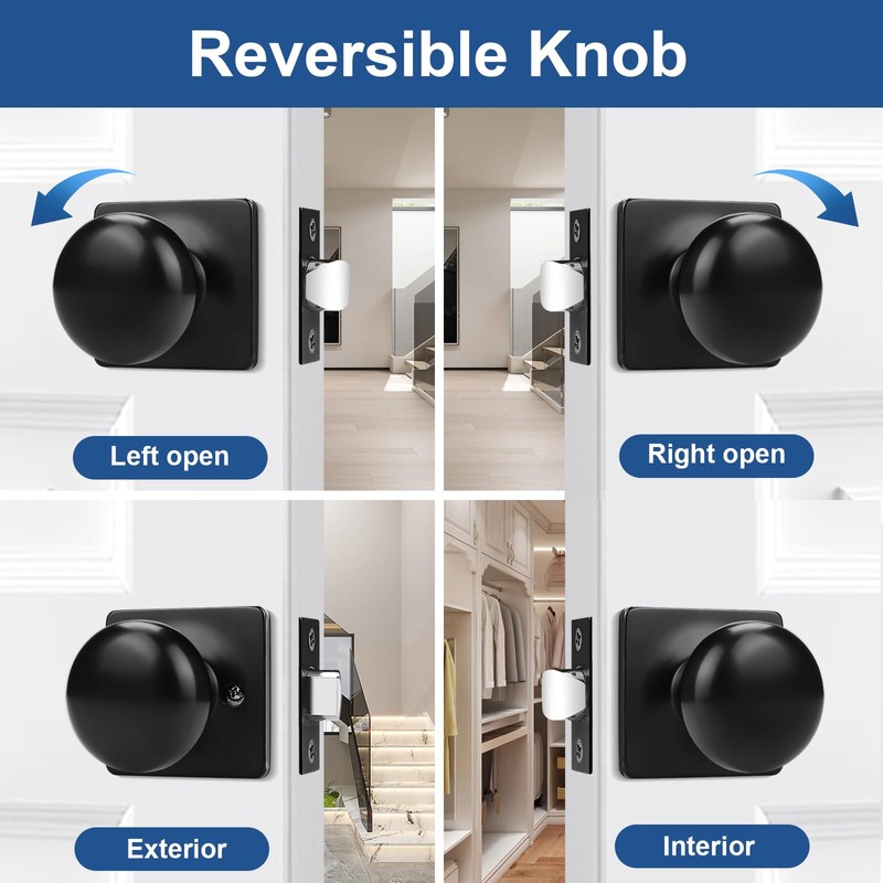 GOBEKOR 2 Pack Black Passage Door Knobs Interior Matte Black