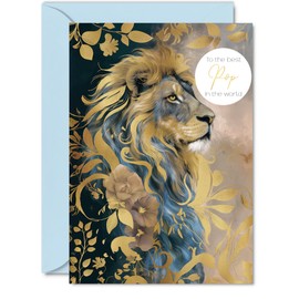Giftzie Pop Birthday Card - Majestic Gold Lion - Beautiful Happy Birthday Card for Pop from Daughter Son, 5x7 Inch Male Men Bday Golden Greeting Cards