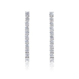 Diamond Treats Long Earrings for Women in 925 Sterling Silver, Long Earrings for Women with Cubic Zirconia Stones, Elegant Earrings with Stones in a Line, 925 Sterling Silver, Sterling Silver