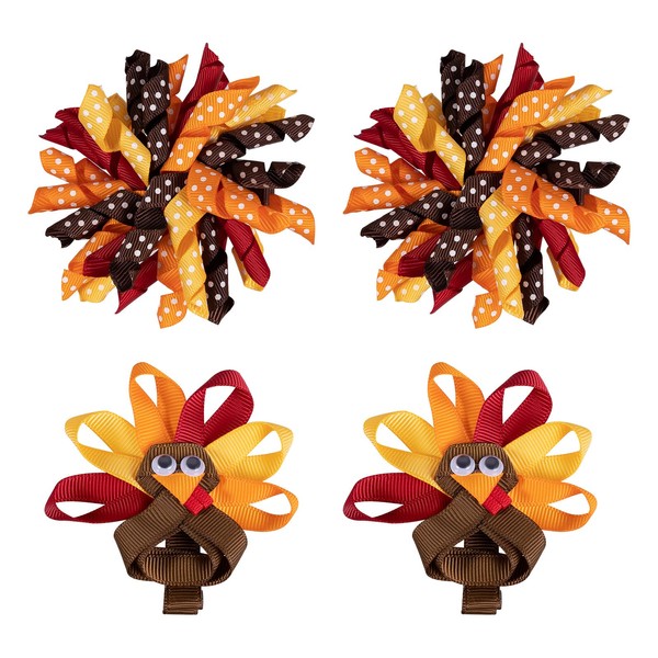 Thanksgiving Korker Hair Bow Clips Toddler Girls Cute Turkey Alligator Barrettes Cheer Pin Fall Curly Corker Ribbon Spiral Swirl Festival Decor Accessories Kids Give Thanks Gift