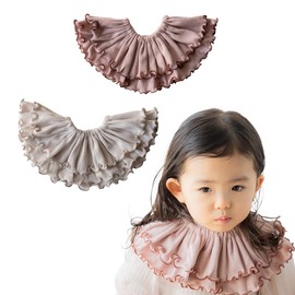 SOWAN Ruffled Collar Bib Tereko, 360°, Set of 2, Made in Japan, 100% Cotton, Collar Included, Bib, Newborn to 3 Years, Unisex, Mauve Pink, Light Beige
