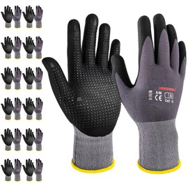 TOKISHI Work Gloves MicroFoam Nitrile Coated-12 Pairs,Endurance Seamless Knit Nylon&spandex,Dots on palm, Dot Grip Gloves,Grey Work Gloves (Grey-12 pairs, X- Large (Pack of 12))