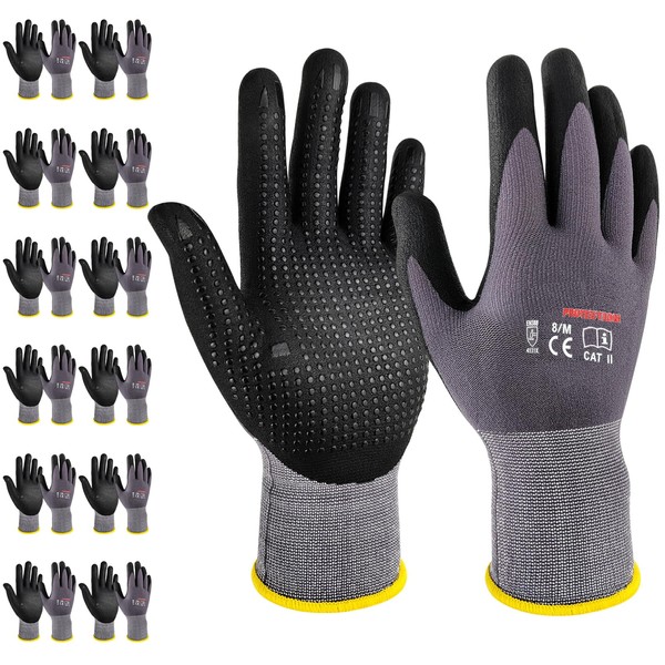 TOKISHI Work Gloves MicroFoam Nitrile Coated-12 Pairs,Endurance Seamless Knit Nylon&spandex,Dots