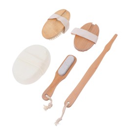 Mikinona Shower Brush Set 4pc Bamboo Foot Brush Kit Handle Exfoliating Brush Gentle on Skin