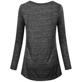 Kimmery Workout Shirts for Women, Ladies Top Round Neck Long Sleeve Heathered Yoga Blouse Moisture Wicking Fall Lightweight Tee Performance Black Medium