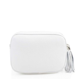 ER Direct Ladies Soft Italian Real Leather Handbag Tassel Pouch Zip Cross Body Gift Shoulder Bag (White)