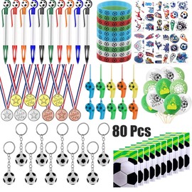 80/122Pcs Football Match Soccer Toys Set Whistles Stickers Key Chains Bracelets Fans Cheering Props for Sports Competition Games