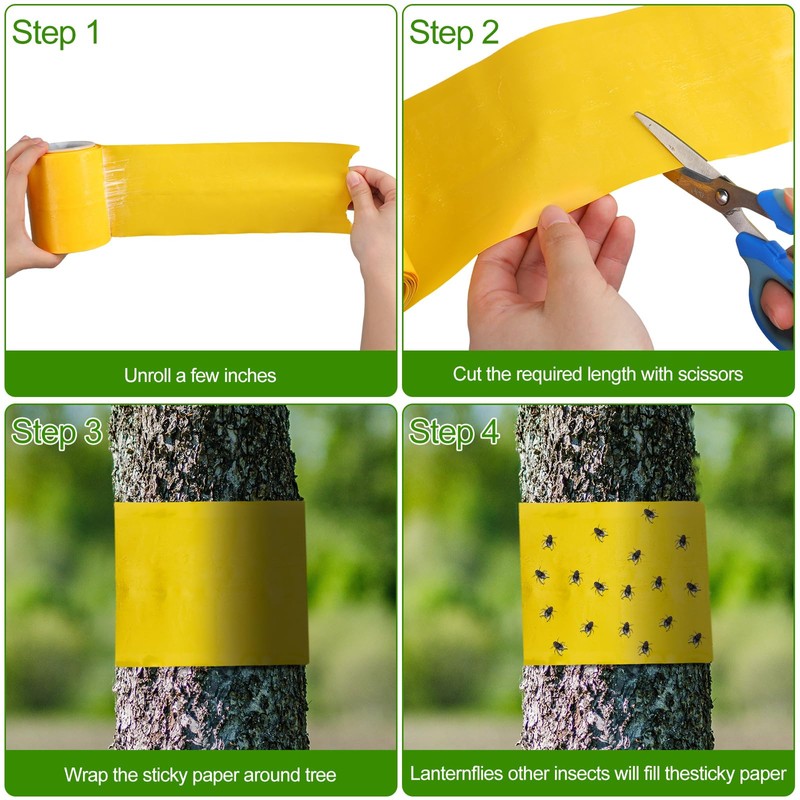 Kittmip 4 Rolls 260ft Lantern Fly Tree Tape Outdoor Adhesive