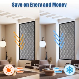 Elfzone Insulated Window Cover - Blackout Curtain, Soundproof Curtains, Oxford Cloth and Cotton Fiber Filled, Black Out Shades for Living Room Bedroom (Gray, 39*70in)