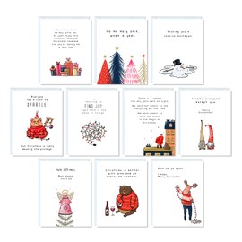 Christmas Cards Funny Holiday Box Set Pack Assorted, 2023 Quality Xmas Sarcastic Greeting Cards for Family Friends (10 Cards Set - Comic White Funny Themed (10 Cards total / 1 of each design))