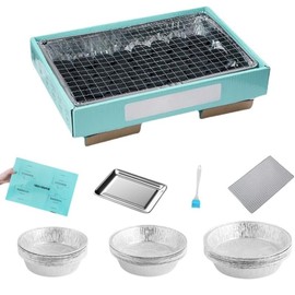 Low Smoke Charcoal Barbecue Kit for Outdoor Cooking, Picnic, Camping, Team Events – Stainless Steel Frame + Instant Lighting Paper Charcoal + 30 Pcs Round BBQ Trays (6/7/8 Inch)