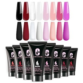 CLARA COLOR 8 Colors Poly Extension Gel Nail Kit with 48W LED Nail Lamp with Slip Solution Basic Poly Gel Nail Art Tools Nail Art Design Beginner Kit8