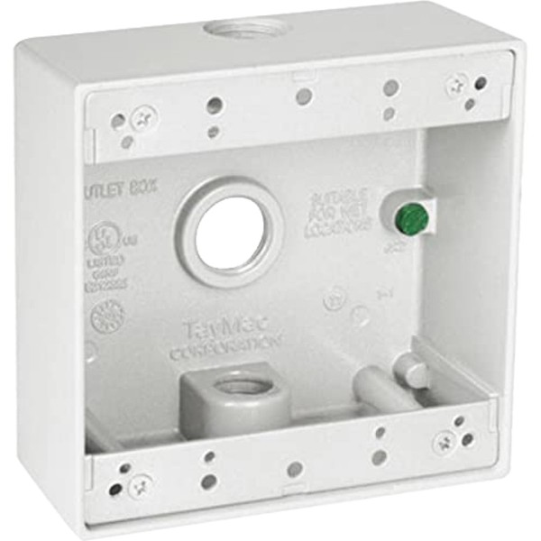 2-Gang Weatherproof Box, Three 1/2 in. Outlets, White, Bronze