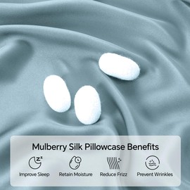 INFIIXSO Mulberry Silk Pillowcase for Hair and Skin, Silk Pillow Cases Standard Size Set of 2 with Hidden Zipper 20"x26", Ultra Smooth and Soft Cooling Pillow Cases for Hot Sleepers(Airy Blue,2 Pack)