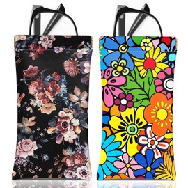 BHAHB 2 PCS Glasses Eyeglass Sunglasses Case Pouch Soft PU Leather Cute Aesthetic with Cleaning Cloth for Unisex Women Girls-Rose Flower