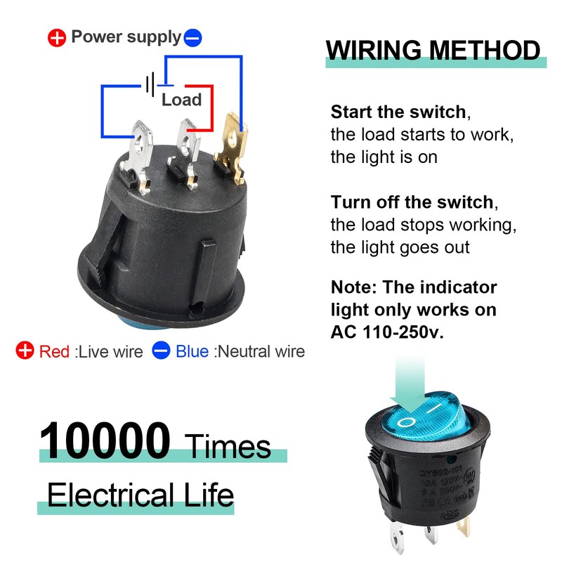 QTEATAK SPDT AC 6A/125V 10A/250V 3 Pins 2 Position On/Off