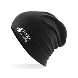 HUURAA Beanie Witch in Anflug Unisex Hat with Funny Motif Gift Idea for Friends and Family, black