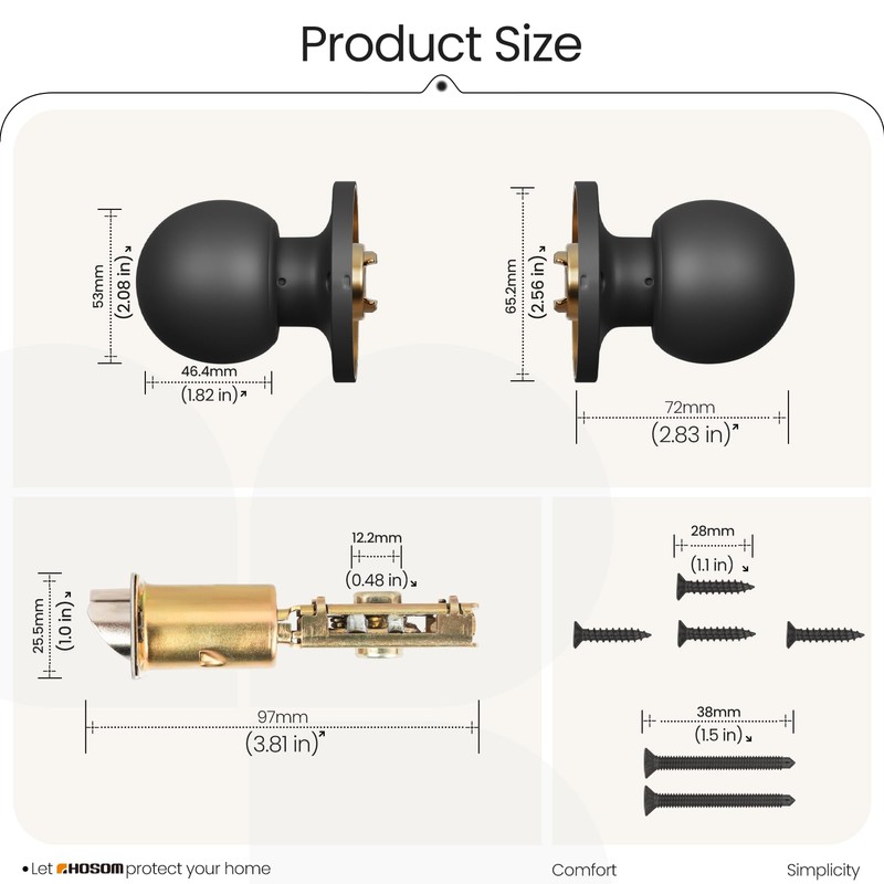 HOSOM 2 Pack Dummy Door Knob Matte Black Dummy Door