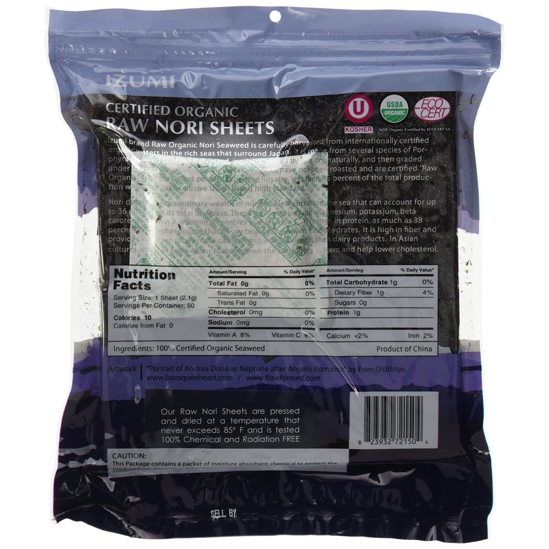 Raw Organic Nori 100 Sheets Pack - Certified Vegan, Raw,