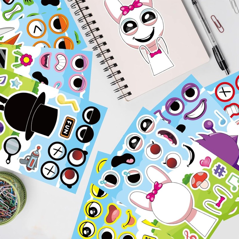 Cartoon Make a Face Stickers, 24 Pieces DIY Puzzle Stickers,