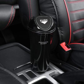 LIOOBO Mini Car Trash Can Bin with Lid Auto Dustbin Organizer Leakproof Vehicle Trash Bin Garbage Can (Black)