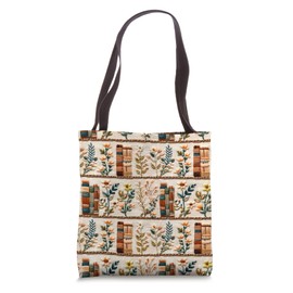Flowers Bookshelf Embroidered Floral 3-D Boho Neutral Tote Bag