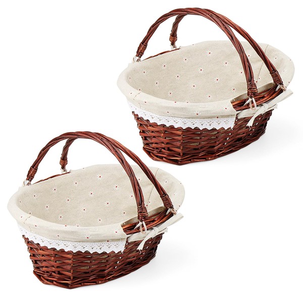 JOIKIT 2 Pack Wicker Woven Basket with Handle, Oval Wicker