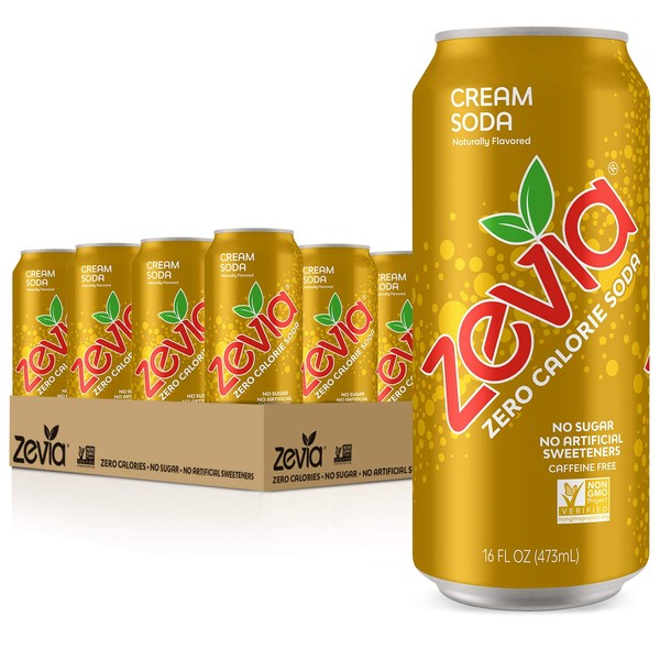Zevia Zero Calorie, 16 Ounce Cans Cream Soda 16 Fl Oz (Pack of 12) 192.0 Fl Oz