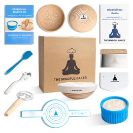 The Mindful Baker Sourdough Starter Kit | Exclusive Leavenator & Recipe Book with Mindful Baking Tips | Sourdough Kit with 9" Banneton Bread Proofing Basket