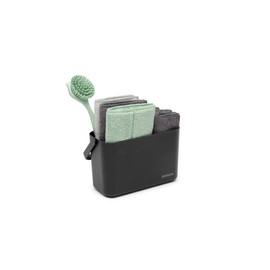 Brabantia SinkSide Cleaning Set of 8 - Dark Grey | Cleaning Caddy with Handle, Microfibre Pads, Cloths, Dish Brush, Squeegee | Complete Sink Tidy Solution | Kitchen Sink Organiser