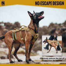 OneTigris Escape Proof Dog Harness, No Pull Dog Harness with Handles, Tactical Multi-Use Support Dogs Harnes for Large Dogs Everyday Wear Walking Hiking Training (Brown, X-Large)