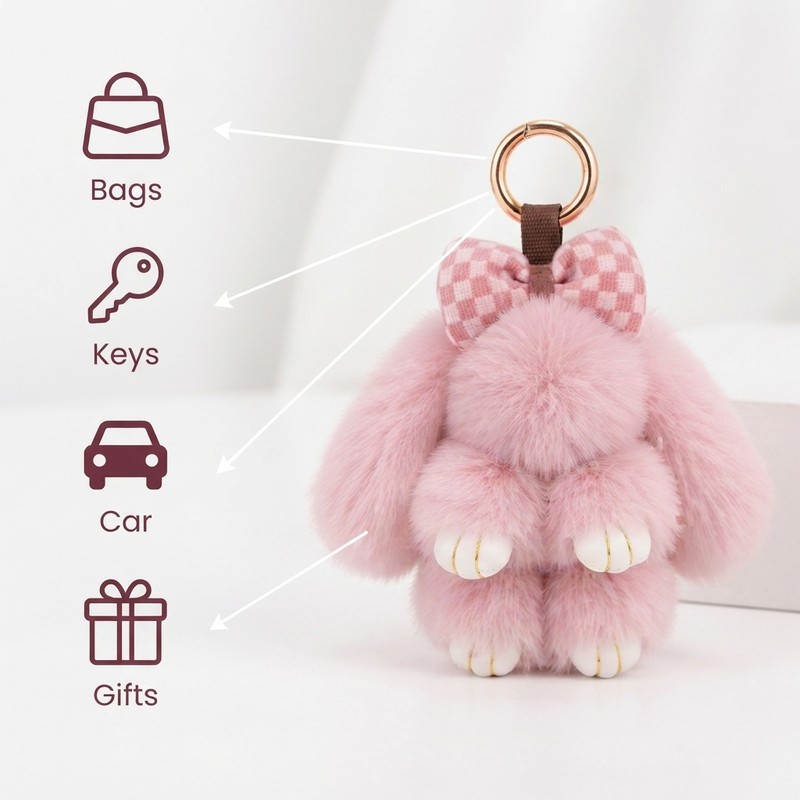 Fluffy Bunny Keychain for Holiday Gifting – Cute Bow Rabbit