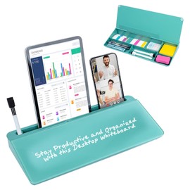 Shwet Vibes Glass Desktop Whiteboard for Quick Notes & Reminder – Desk Storage with Drawer – Compact Desk Organizer Whiteboard – Small Dry Erase Board - Desktop Accessories for Home Office (Turquoise)