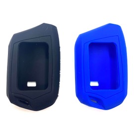 TTocenb black and blue RFX-2WT9-FM T9 Key Silicone Sleeve Waterproof Dirt Tolerance 2WT9R for FM 2-Way 3000-FT LCD 4 Side Buttons Silicone Shell only New Compatible Replacement For Compustar Part 2pcs