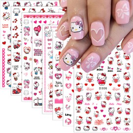 8 Sheets Valentine's Day Cute Nail Stickers for Nail Art, Cute Nail Decals 3D Cartoon Love Heart Nail Stickers Self-Adhesive Valentines Heart Kawaii Nail Charms for Women Girls Acrylic Nail Decoration
