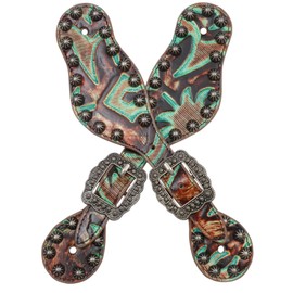 3D Brown Leather Small Spur Straps Turquoise Embossed OS