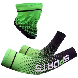 Ginojex Face Scarf Arm Sleeves 3Pcs Mask Neck Gaiters UPF 50+ UV Sun Protection Ice Silk Cooling for Cycling Outdoor Sports Driving Fishing (Green)