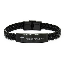 DARIN GIFT Bible Verse Braided Leather Bracelet - Philippians 4:5 - Motivational Encouragement Gifts Faith Engraved Stainless Steel Adjustable Religious Jewelry Christian Cross Bracelet For Men Women
