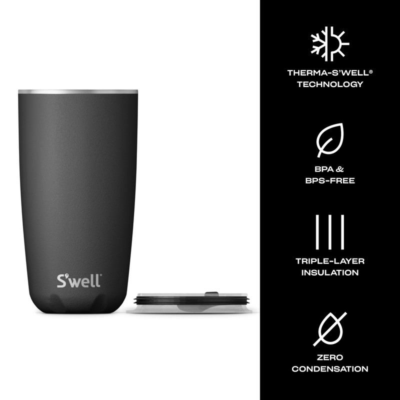 S'well Stainless Steel Tumbler with Slide-Open Lid, 18oz, Onyx, Triple