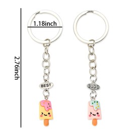 yaozeio Ice Cream Keychains Gifts for Women Teen Girls 2 Pcs Best Buds Gift Keychain for Her Friendship Birthday Gift for Friends Sisters Bestie Cute Best Friends Keychain Charms