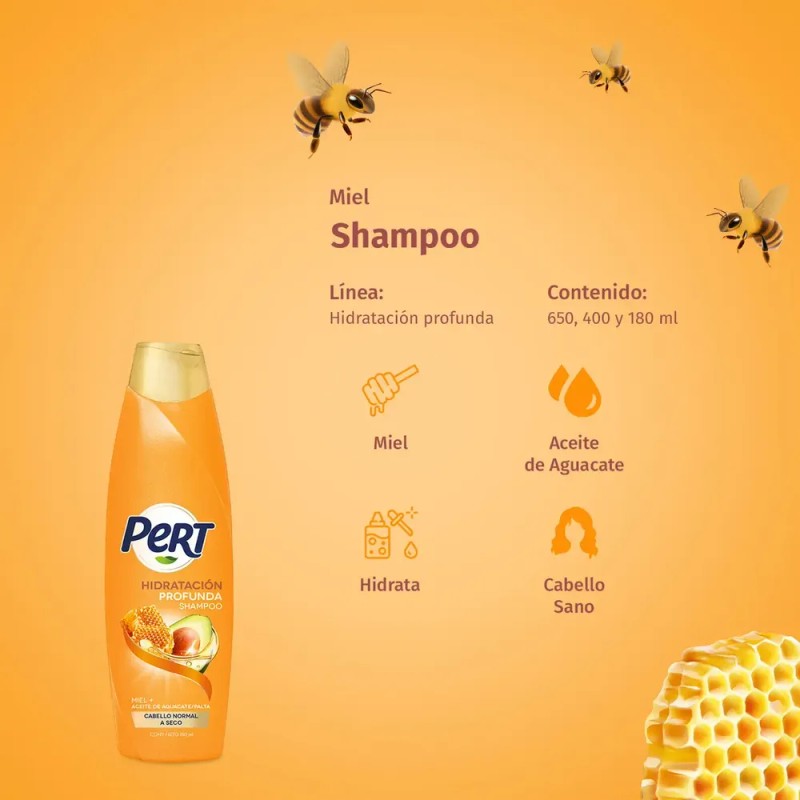 Shampoo Pert Hidratación Profunda Miel y Aguacate 180ML
